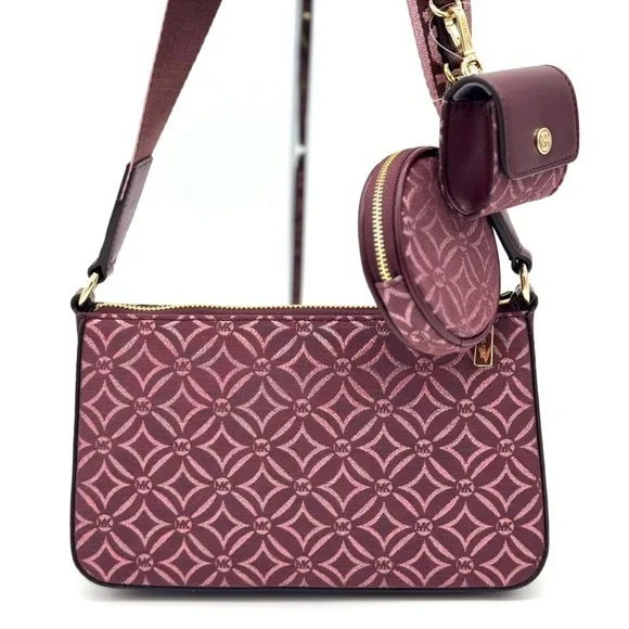 Michael Kors Jet Set Logo Crossbody Bag with Case for Apple AirPods Pro Ox Blood - Picture 5 of 9